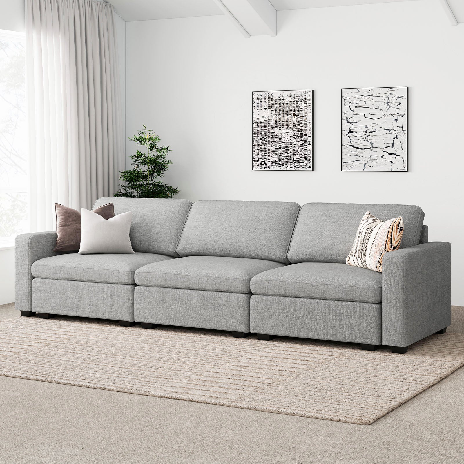 Belffin 3 Seats + 5 Sides Oversized Modular Chenille Cloud Sofa with Large Storage Seat