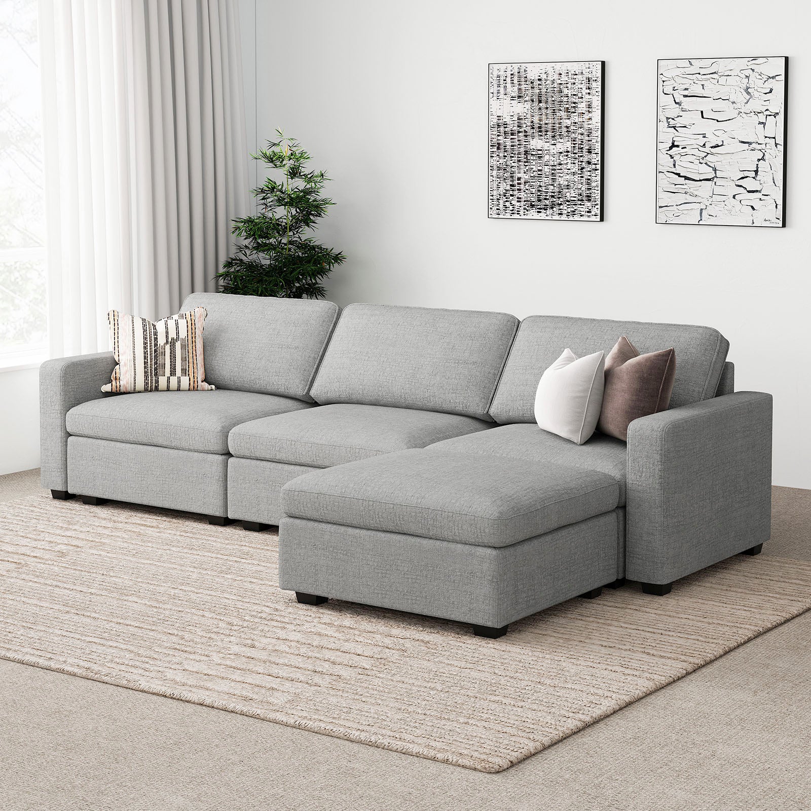 Belffin 4 Seats + 5 Sides Oversized Modular Chenille Cloud Sofa with Large Storage Seat