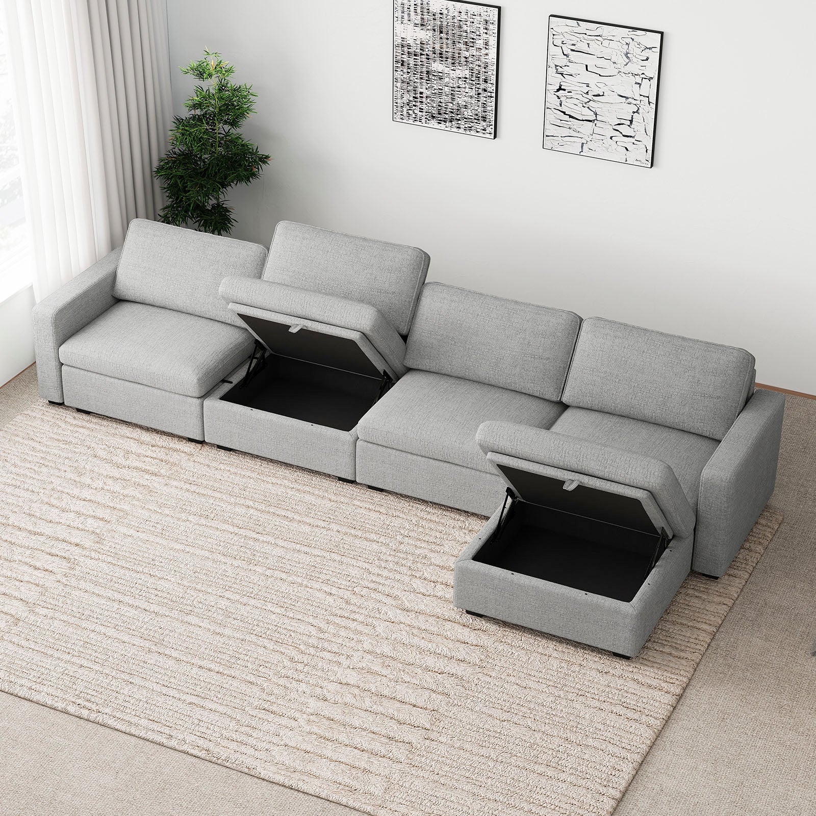 Belffin 5 Seats + 6 Sides Oversized Modular Chenille Cloud Sofa with Large Storage Seat