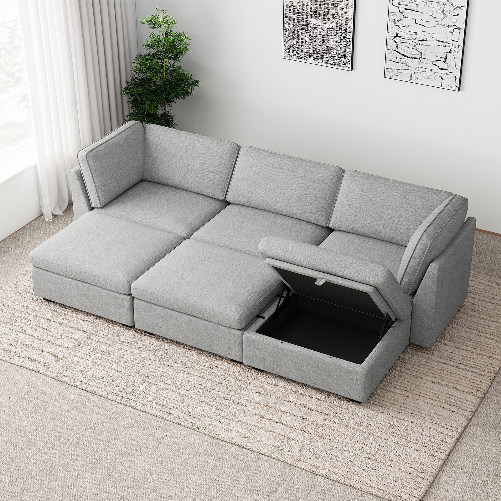 Belffin 6 Seats + 5 Sides Oversized Modular Chenille Cloud Sleeper Sofa with Large Storage Seat