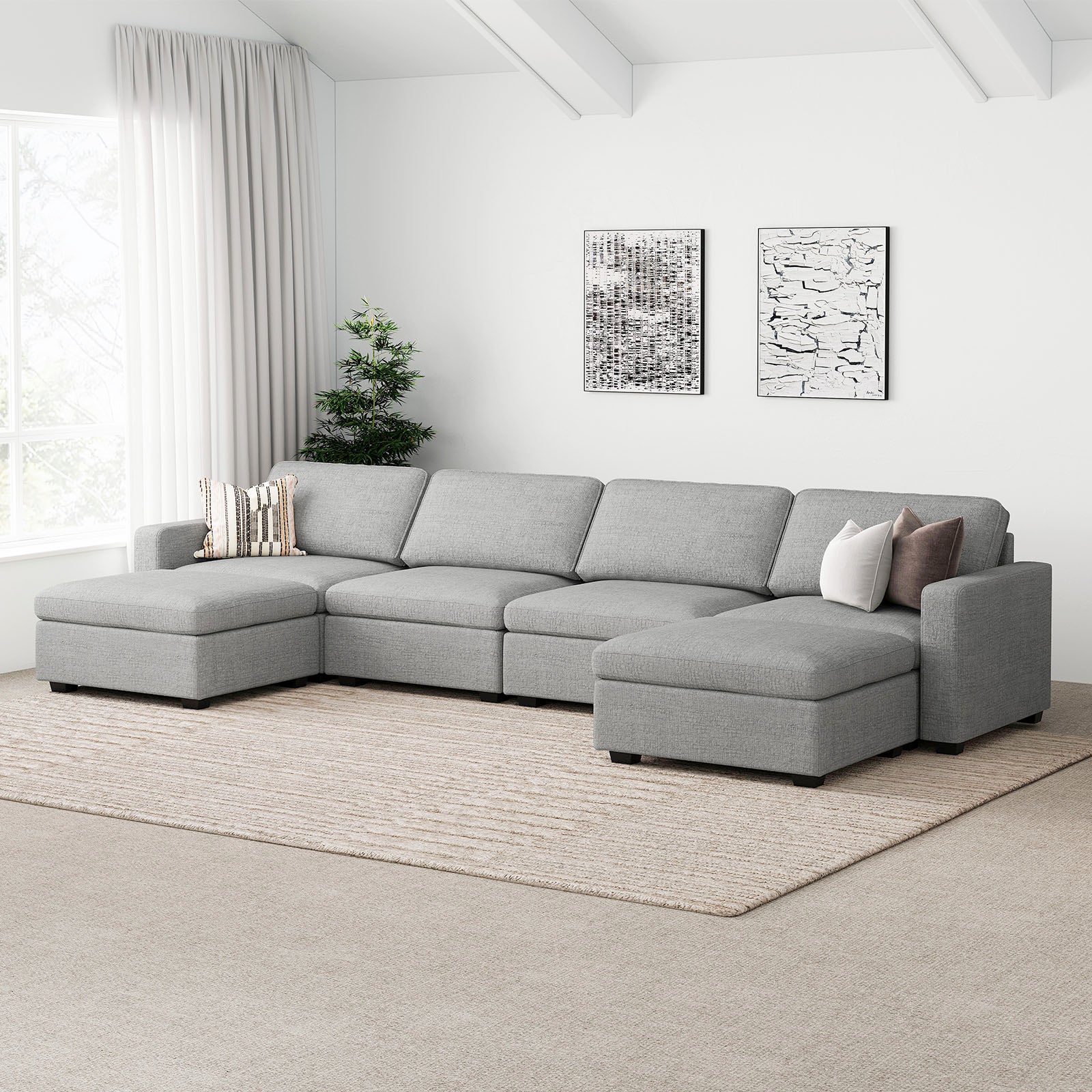 Belffin 6 Seats + 6 Sides Oversized Modular Chenille Cloud Sofa with Large Storage Seat