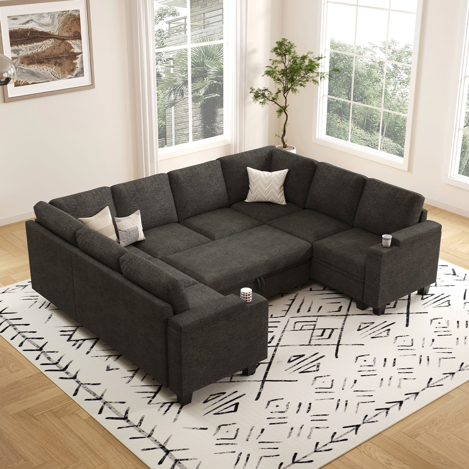 Belffin Modular 8 Seater Modular Chenille Pull-out Sofa with Storage Seats