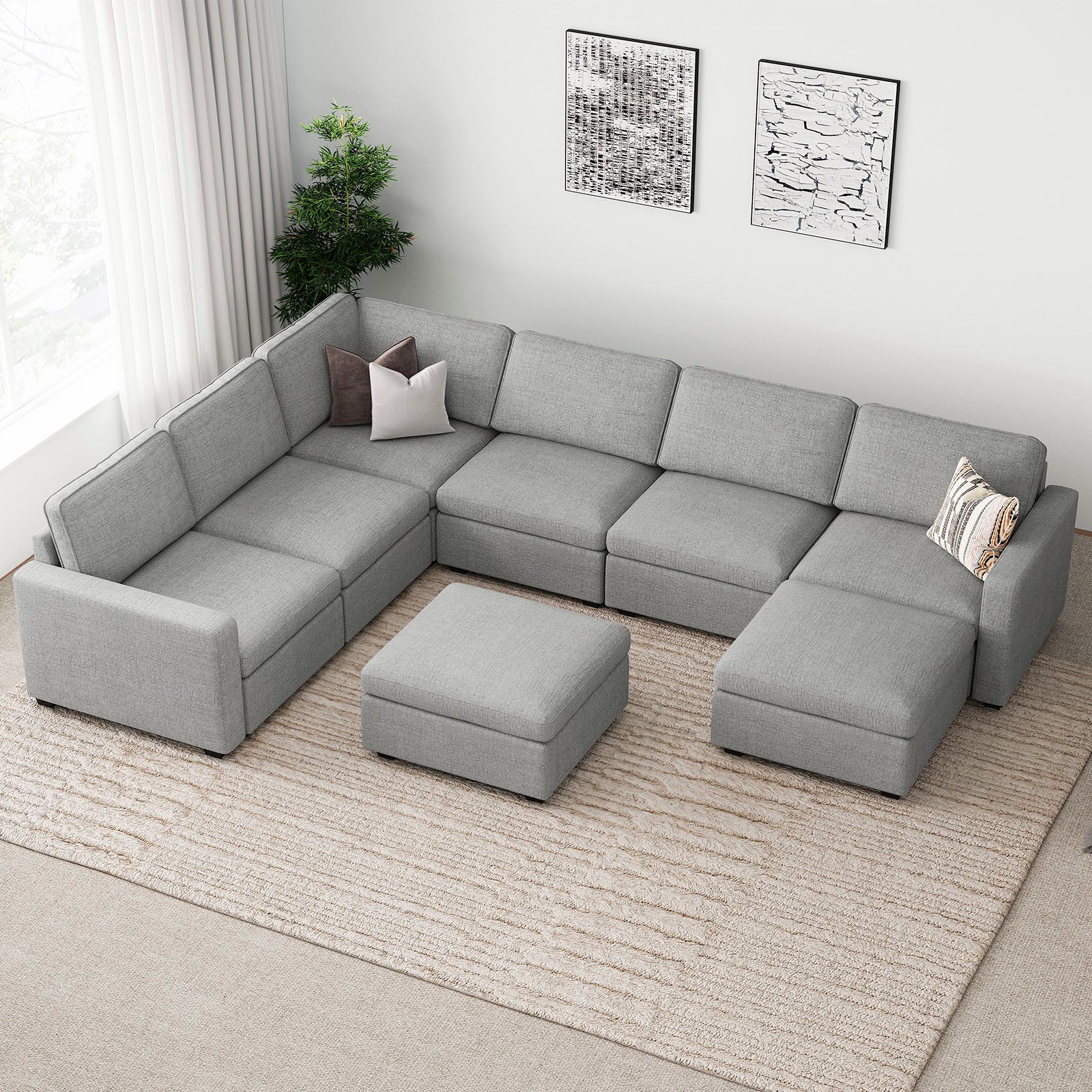 Belffin 7 Seats + 9 Sides Oversized Modular Chenille Cloud Sofa with Large Storage Ottoman