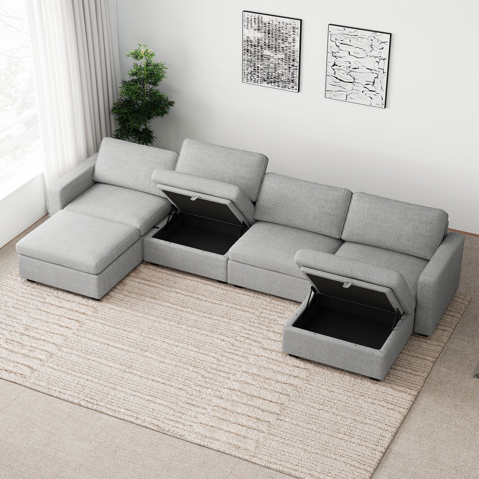 Belffin 6 Seats + 6 Sides Oversized Modular Chenille Cloud Sofa with Large Storage Seat