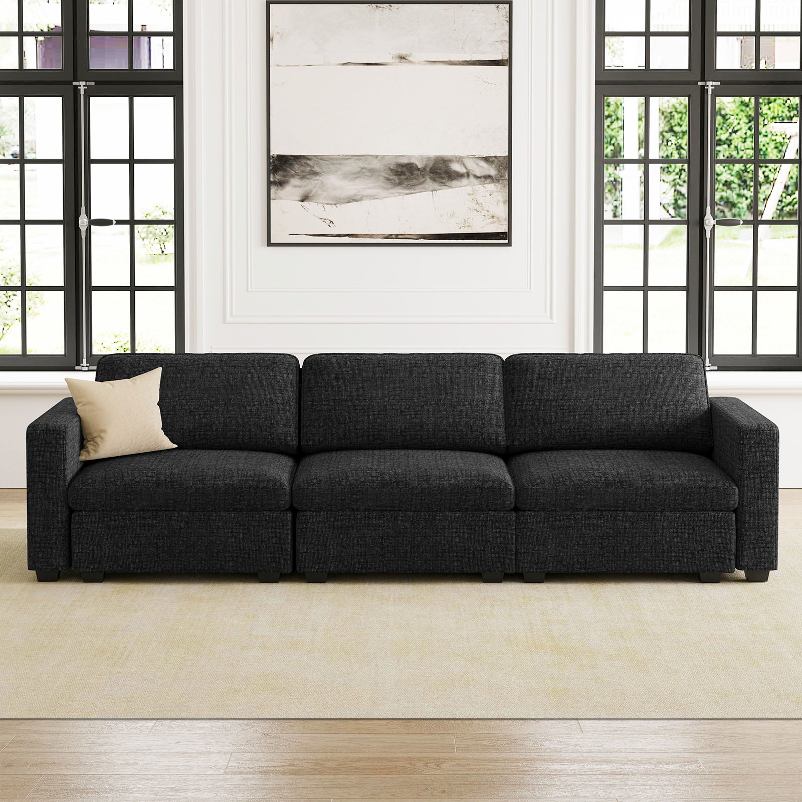 Belffin 3 Seats + 5 Sides Oversized Modular Chenille Cloud Sofa with Large Storage Seat