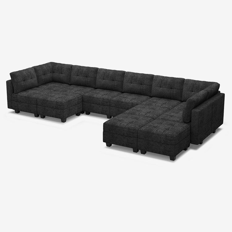 Belffin 12 Seats + 10 Sides Modular Chenille Tufted Sofa with Storage Seat