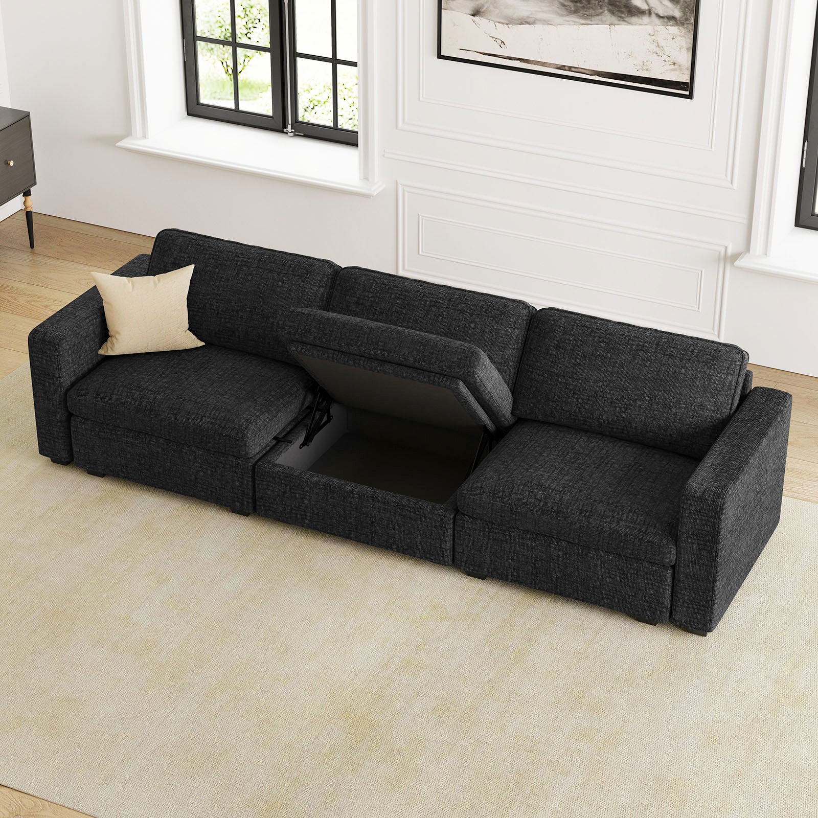 Belffin 3 Seats + 5 Sides Oversized Modular Chenille Cloud Sofa with Large Storage Seat