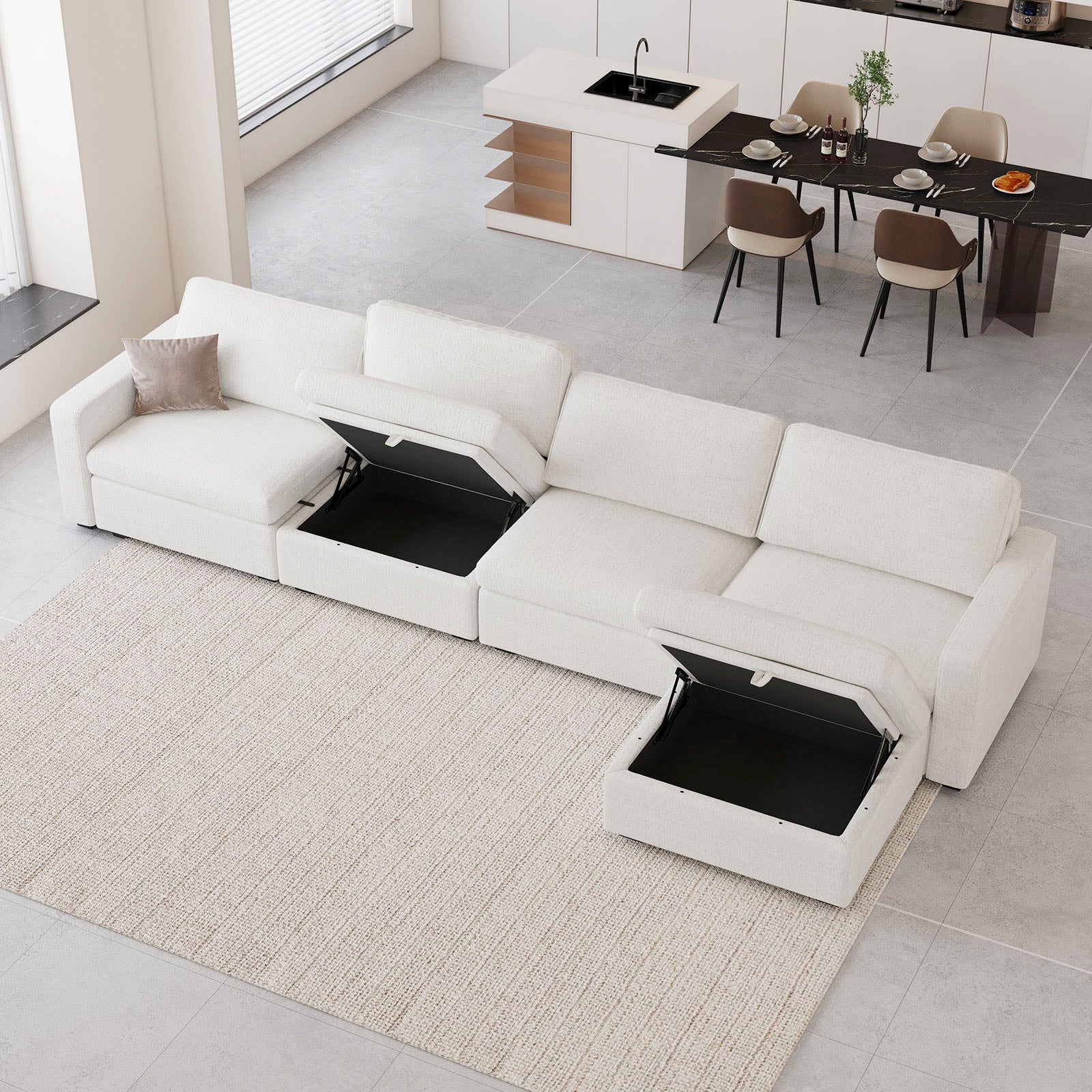 Belffin 5 Seats + 6 Sides Oversized Modular Chenille Cloud Sofa with Large Storage Seat