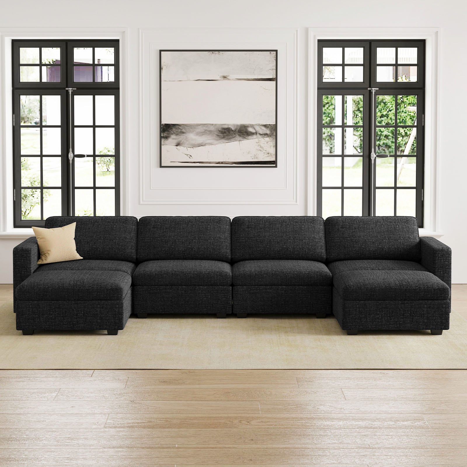 Belffin 6 Seats + 6 Sides Oversized Modular Chenille Cloud Sofa with Large Storage Seat