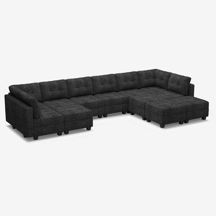 Belffin 12 Seats + 10 Sides Modular Chenille Tufted Sofa with Storage Seat