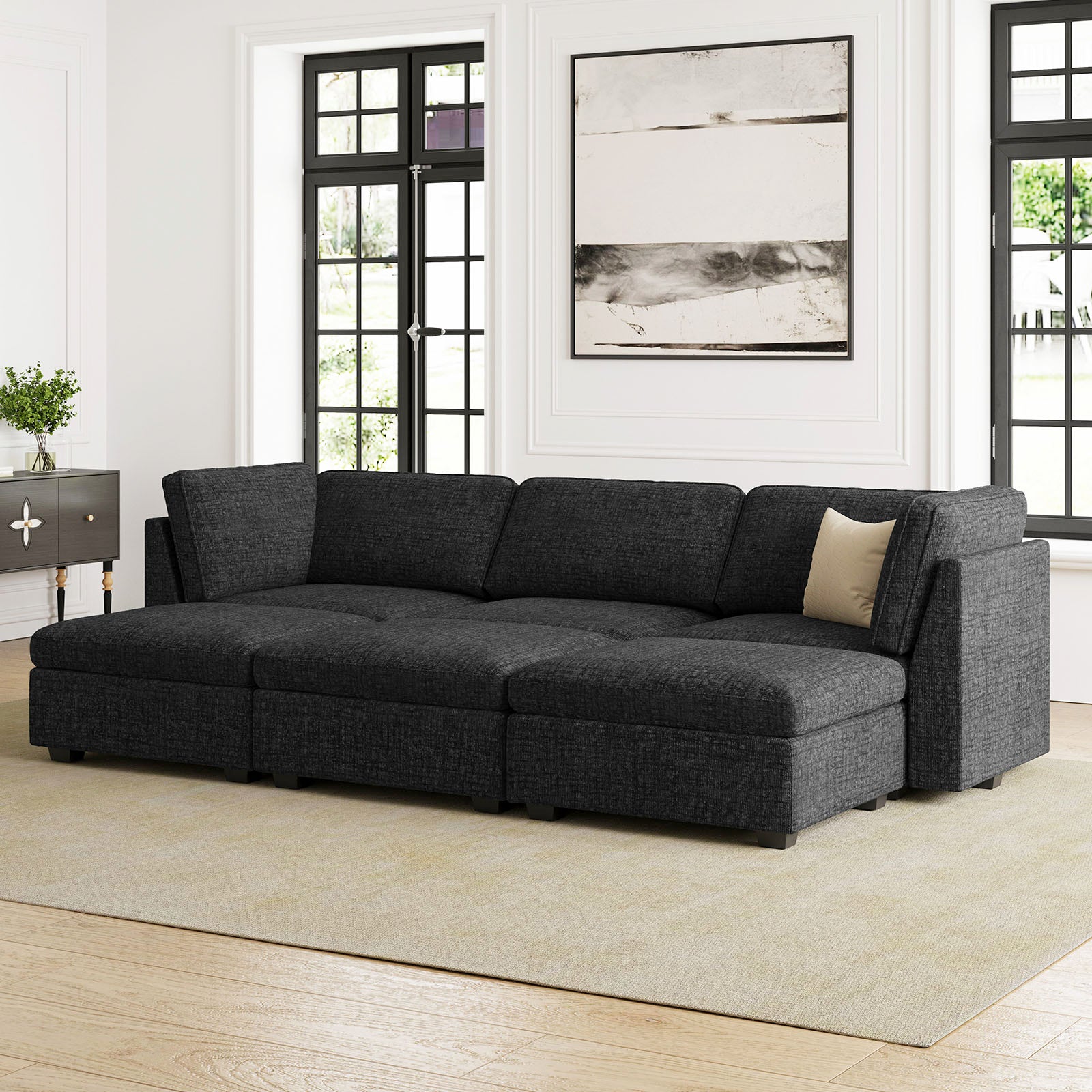 Belffin 6 Seats + 5 Sides Oversized Modular Chenille Cloud Sleeper Sofa with Large Storage Seat