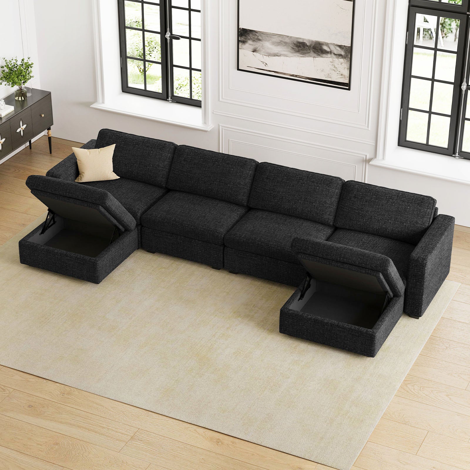 Belffin 6 Seats + 6 Sides Oversized Modular Chenille Cloud Sofa with Large Storage Seat