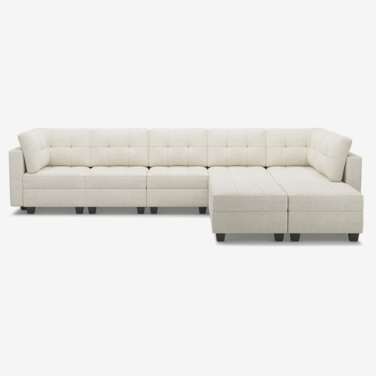 Oatmeal-Beige-/-Chenille-9-Seat-L-Shaped-Sectional