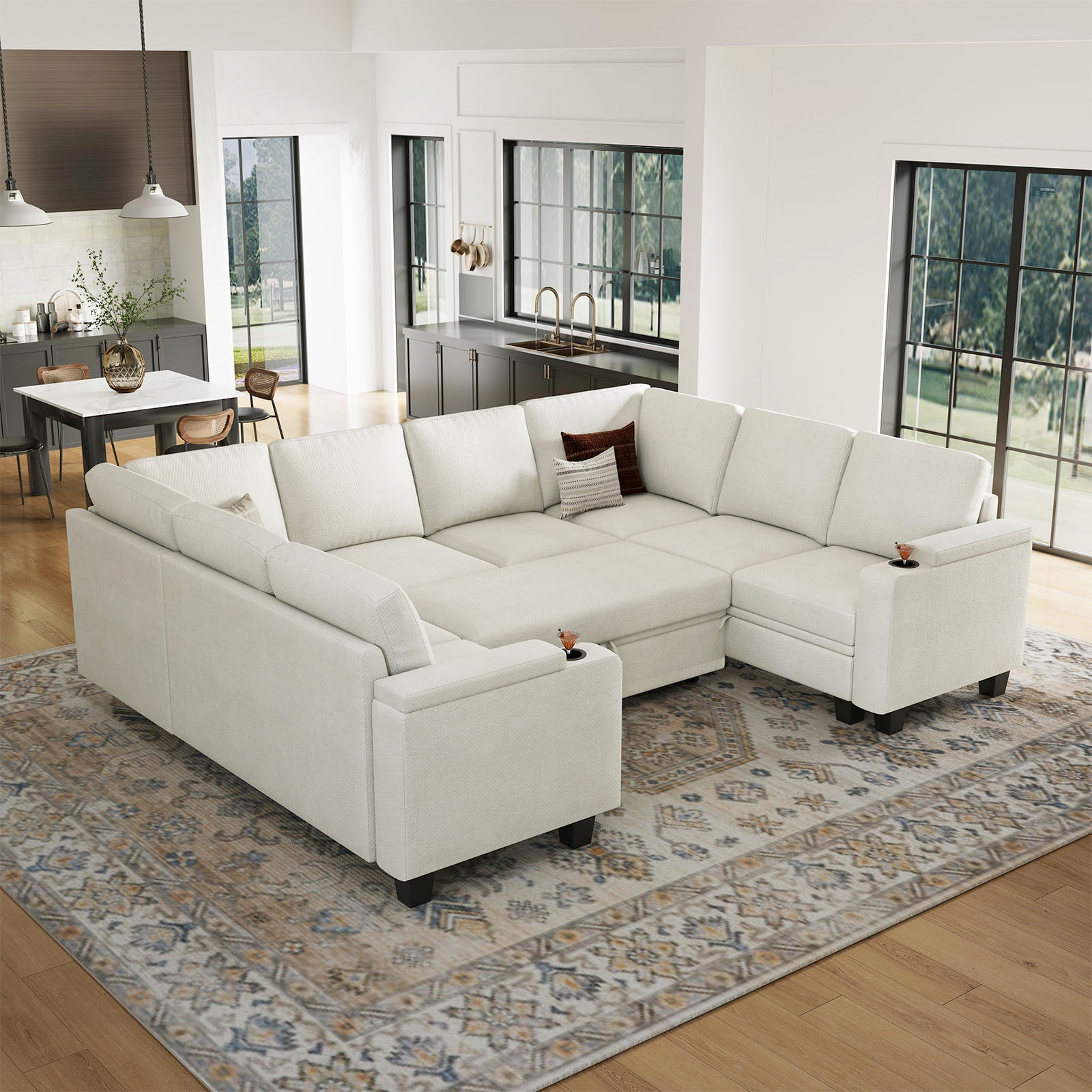 Belffin Modular 8 Seater Modular Chenille Pull-out Sofa with Storage Seats