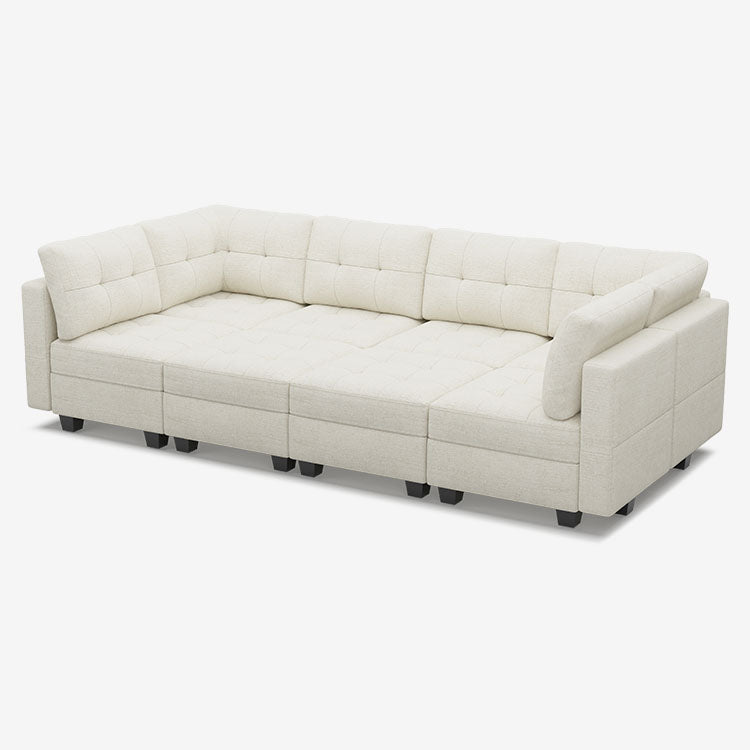 Belffin 8 Seats + 8 Sides Modular Chenille Tufted Sleeper Sofa with Storage Seat