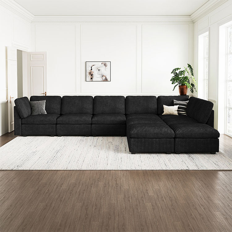 Belffin 9 Seats + 8 Sides Oversized Modular Wide-Ribbed Corduroy Sofa with Large Storage Ottoman