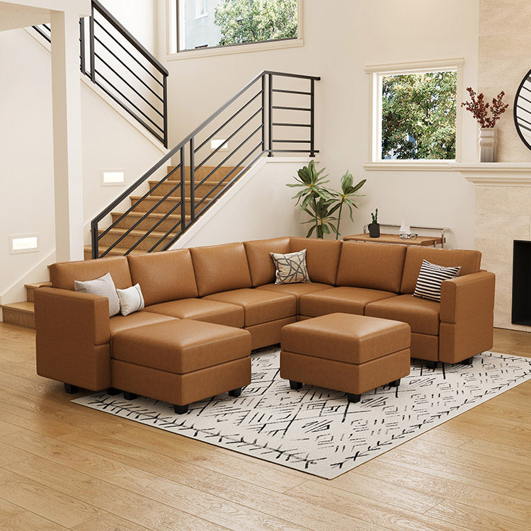 Belffin 7 Seats + 9 Sides Modular Leather Sofa with Storage Ottoman