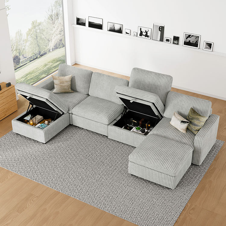 Thara 6 Seats + 6 Sides Oversized Modular Wide-Ribbed Corduroy Sofa with Large Storage Seat