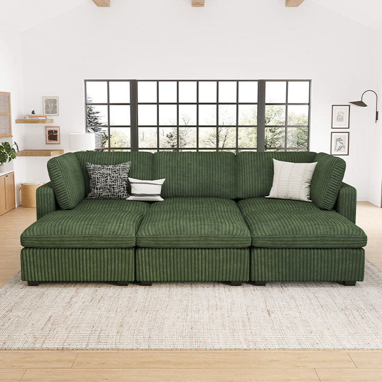 Belffin 6 Seats + 5 Sides Oversized Modular Wide-Ribbed Corduroy Sleeper Sofa with Large Storage Seat