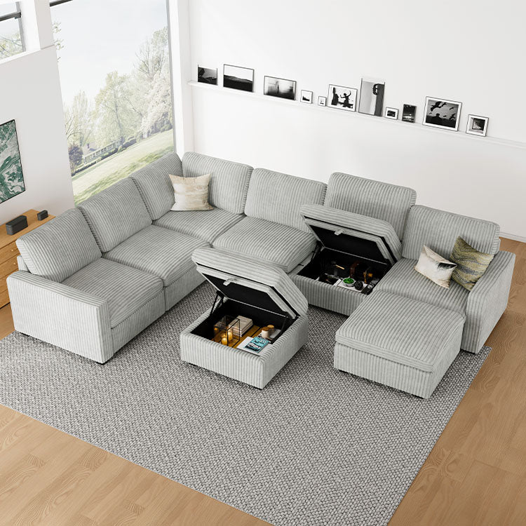 Belffin 7 Seats + 9 Sides Oversized Modular Wide-Ribbed Corduroy Sofa with Large Storage Ottoman