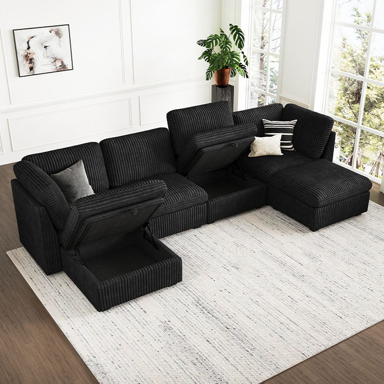 Belffin 6 Seats + 6 Sides Oversized Modular Wide-Ribbed Corduroy Sofa with Large Storage Seat