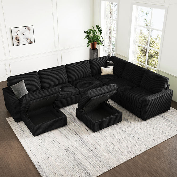 Belffin 7 Seats + 9 Sides Oversized Modular Wide-Ribbed Corduroy Sofa with Large Storage Ottoman