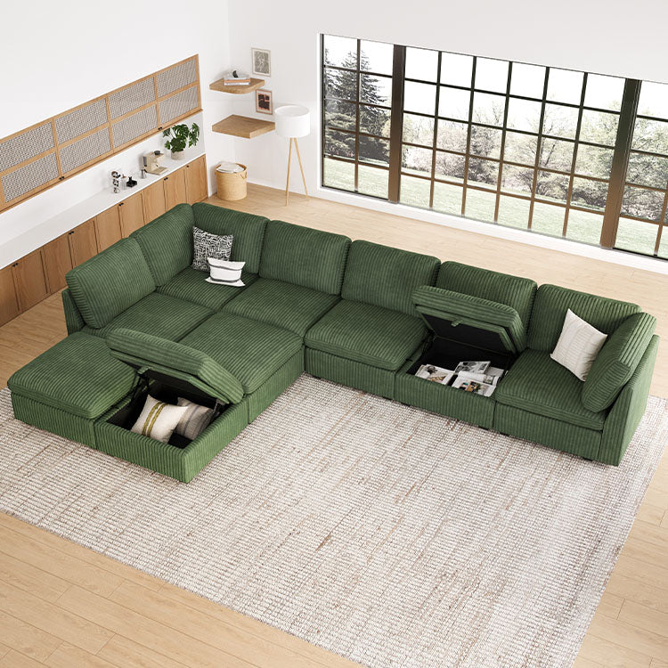 Belffin 9 Seats + 8 Sides Oversized Modular Wide-Ribbed Corduroy Sofa with Large Storage Ottoman