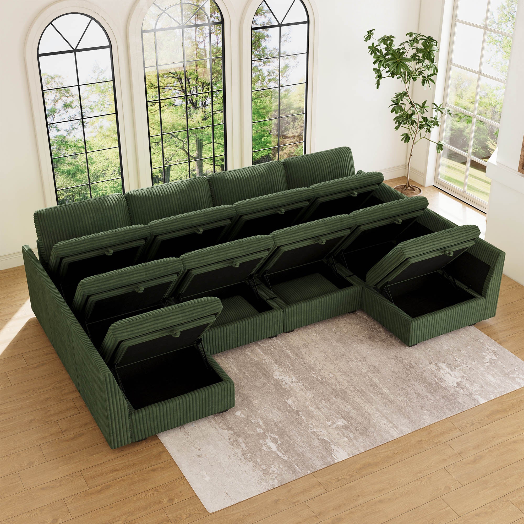 Belffin 10 Seats + 10 Sides Modular Wide-Ribbed Corduroy Sofa with Large Storage Seat