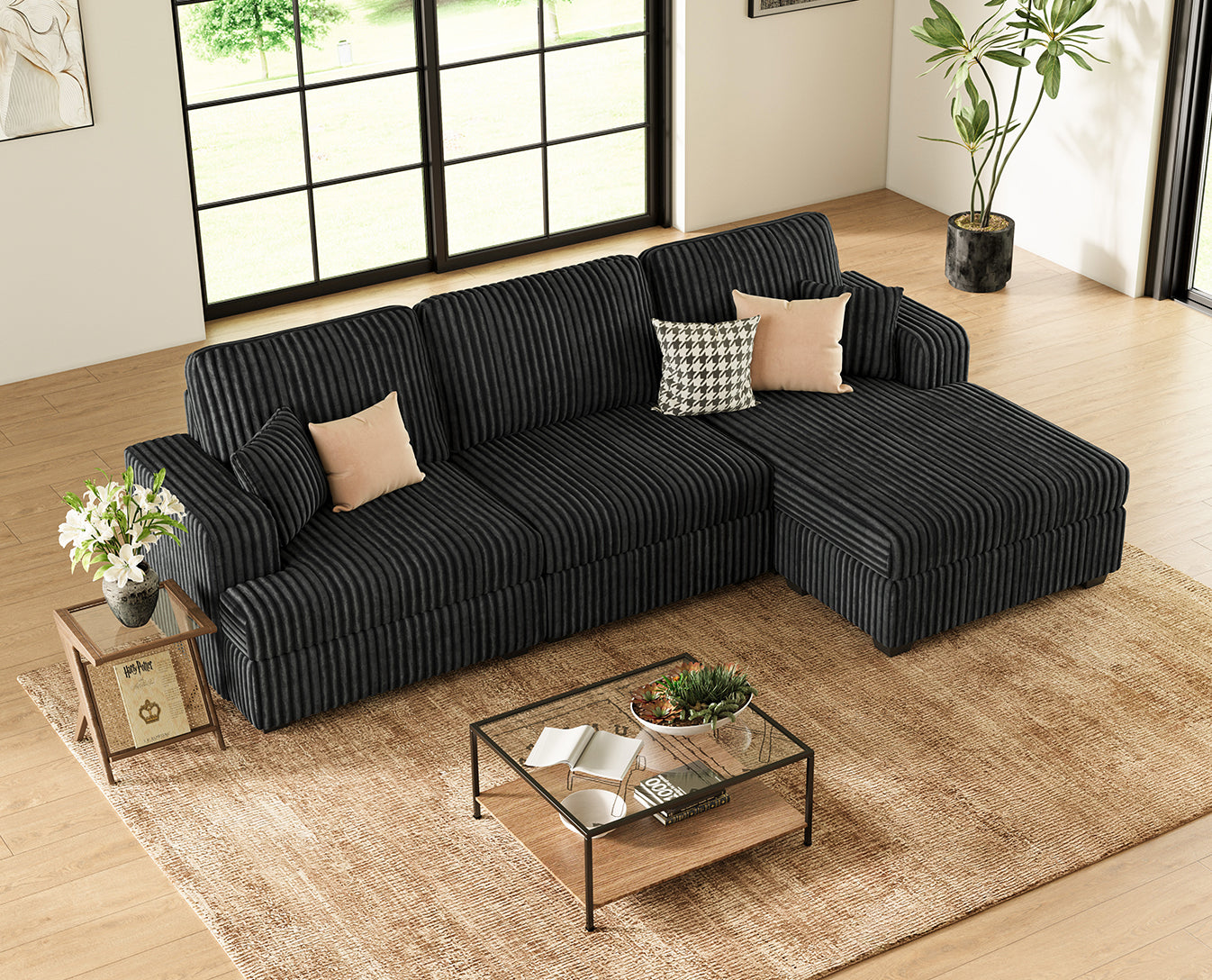 Belffin 3 Seats Oversized Wide-Ribbed Corduroy Sofa