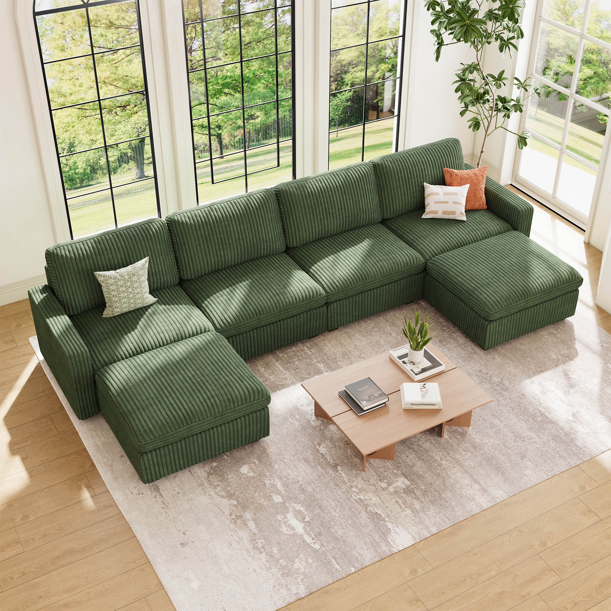 Thara 6 Seats + 6 Sides Oversized Modular Wide-Ribbed Corduroy Sofa with Large Storage Seat
