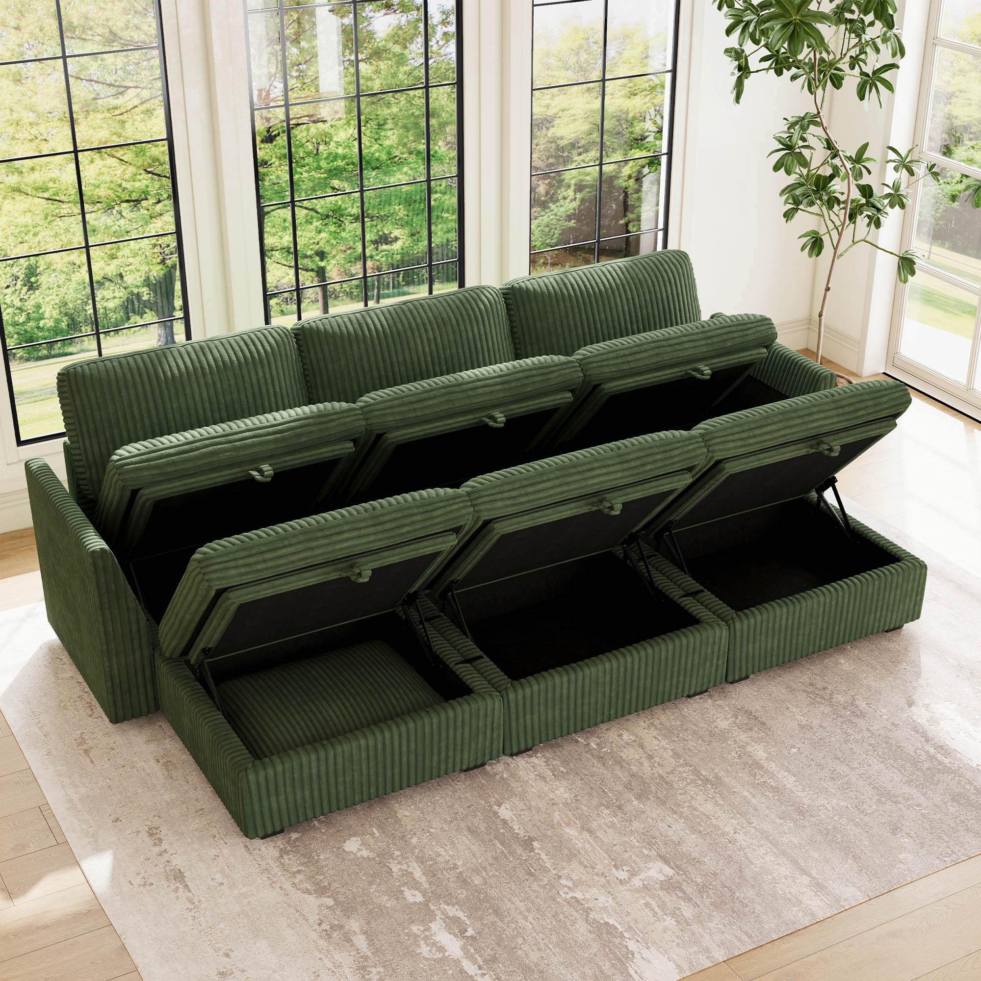 Belffin 6 Seats + 5 Sides Oversized Modular Wide-Ribbed Corduroy Sleeper Sofa with Large Storage Seat