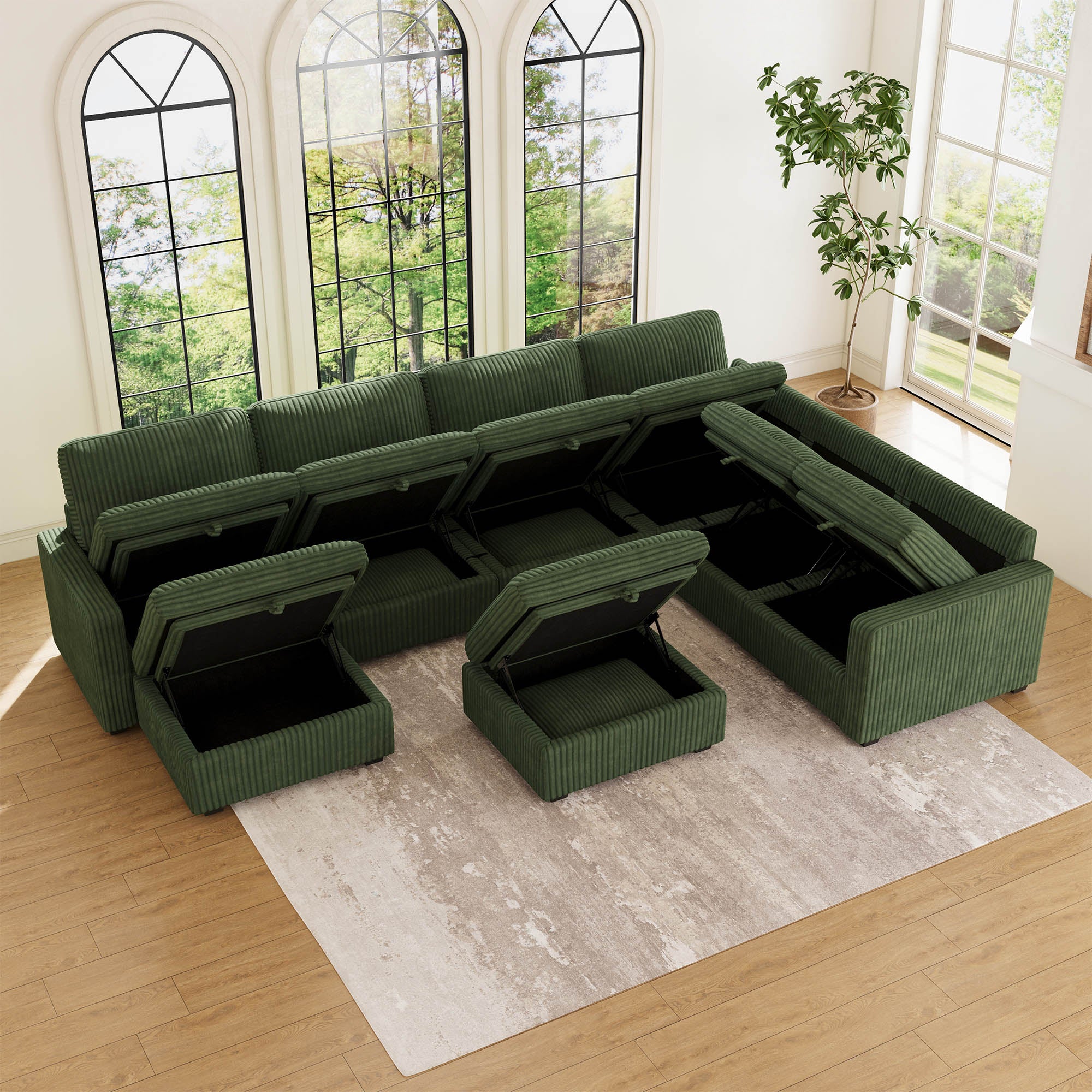 Belffin 7 Seats + 9 Sides Oversized Modular Wide-Ribbed Corduroy Sofa with Large Storage Ottoman