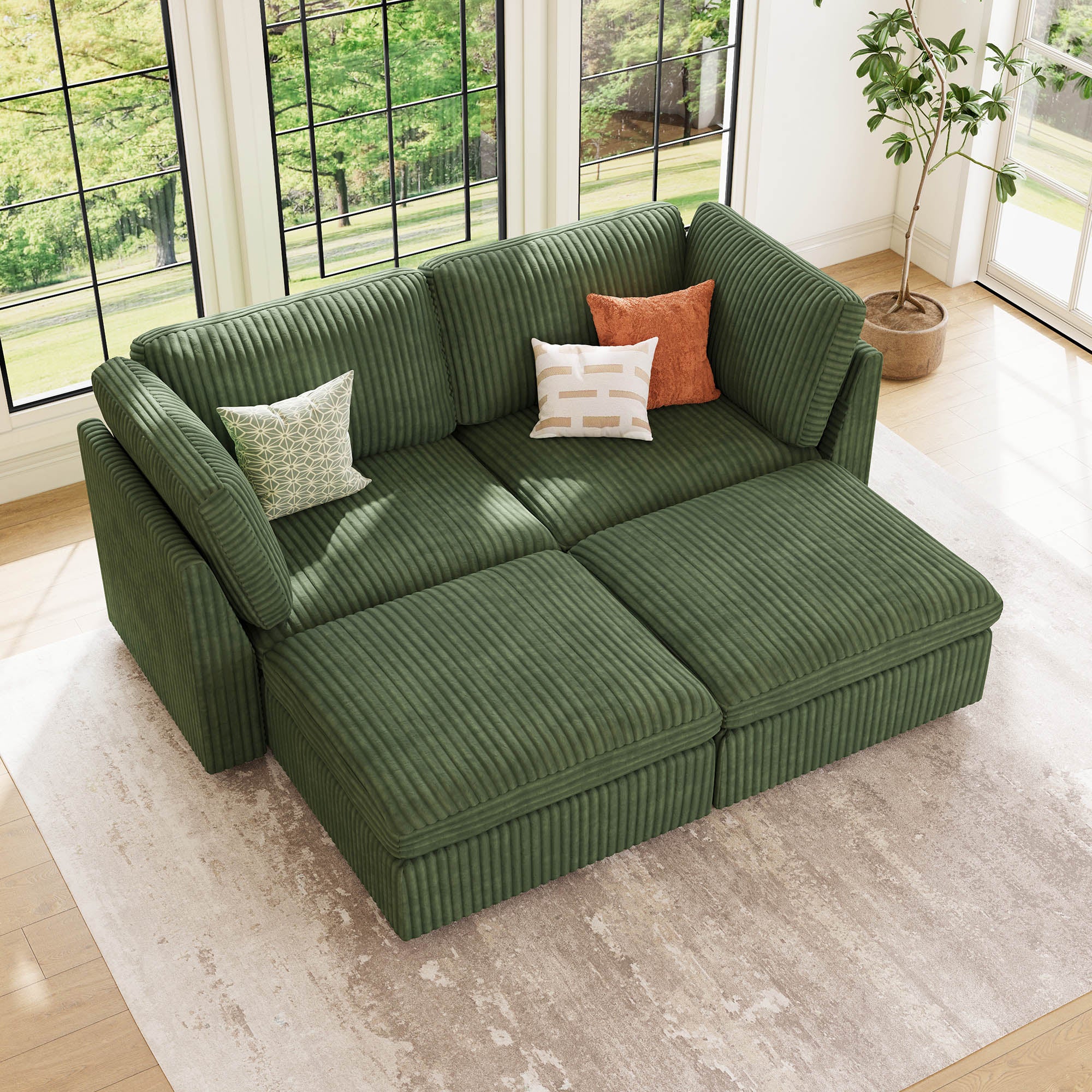 Belffin 4 Seats + 4 Sides Oversized Modular Sleeper Wide-Ribbed Corduroy Sofa with Large Storage Seat