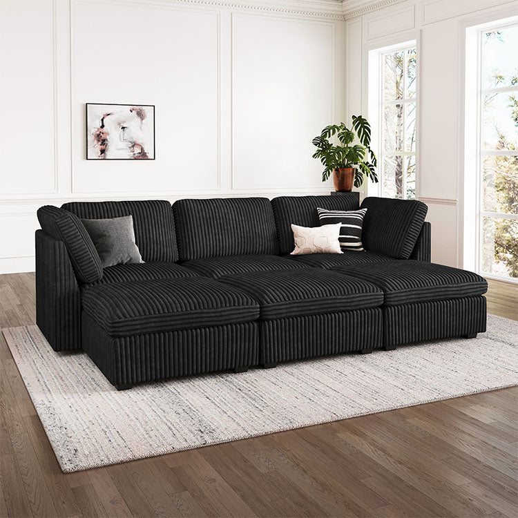 Belffin 6 Seats + 5 Sides Oversized Modular Wide-Ribbed Corduroy Sleeper Sofa with Large Storage Seat