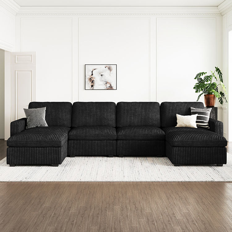 Belffin 6 Seats + 6 Sides Oversized Modular Wide-Ribbed Corduroy Sofa with Large Storage Seat