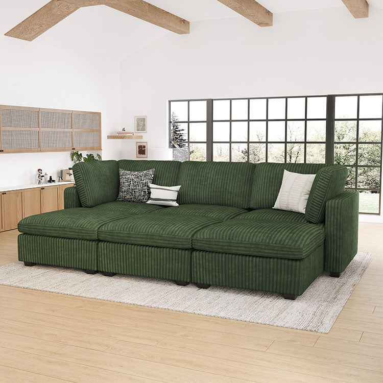 Belffin 6 Seats + 5 Sides Oversized Modular Wide-Ribbed Corduroy Sleeper Sofa with Large Storage Seat