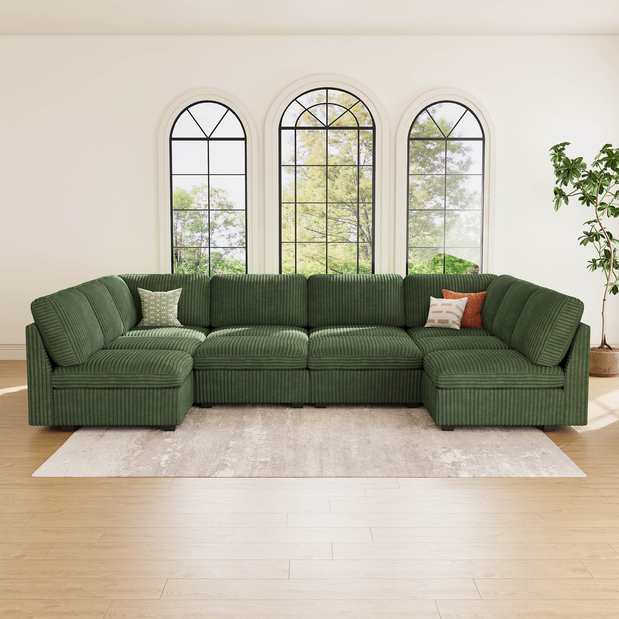 Belffin 10 Seats + 10 Sides Oversized Modular Wide-Ribbed Corduroy Sofa with Large Storage Seat