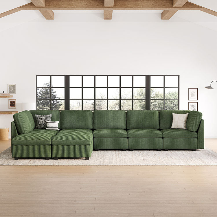 Belffin 9 Seats + 8 Sides Oversized Modular Wide-Ribbed Corduroy Sofa with Large Storage Ottoman