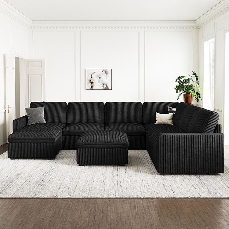 Belffin 7 Seats + 9 Sides Oversized Modular Wide-Ribbed Corduroy Sofa with Large Storage Ottoman