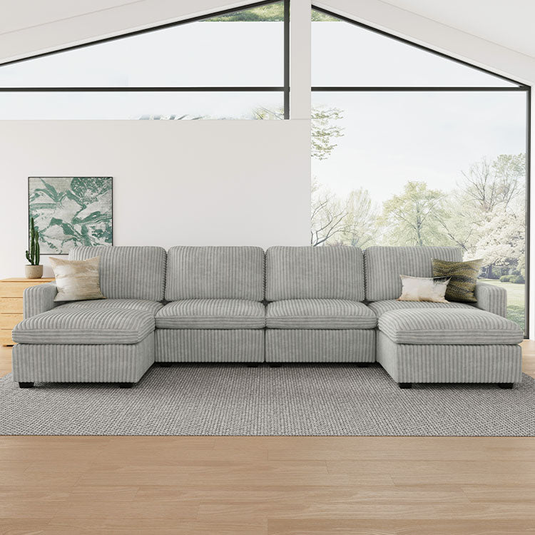 Thara 6 Seats + 6 Sides Oversized Modular Wide-Ribbed Corduroy Sofa with Large Storage Seat