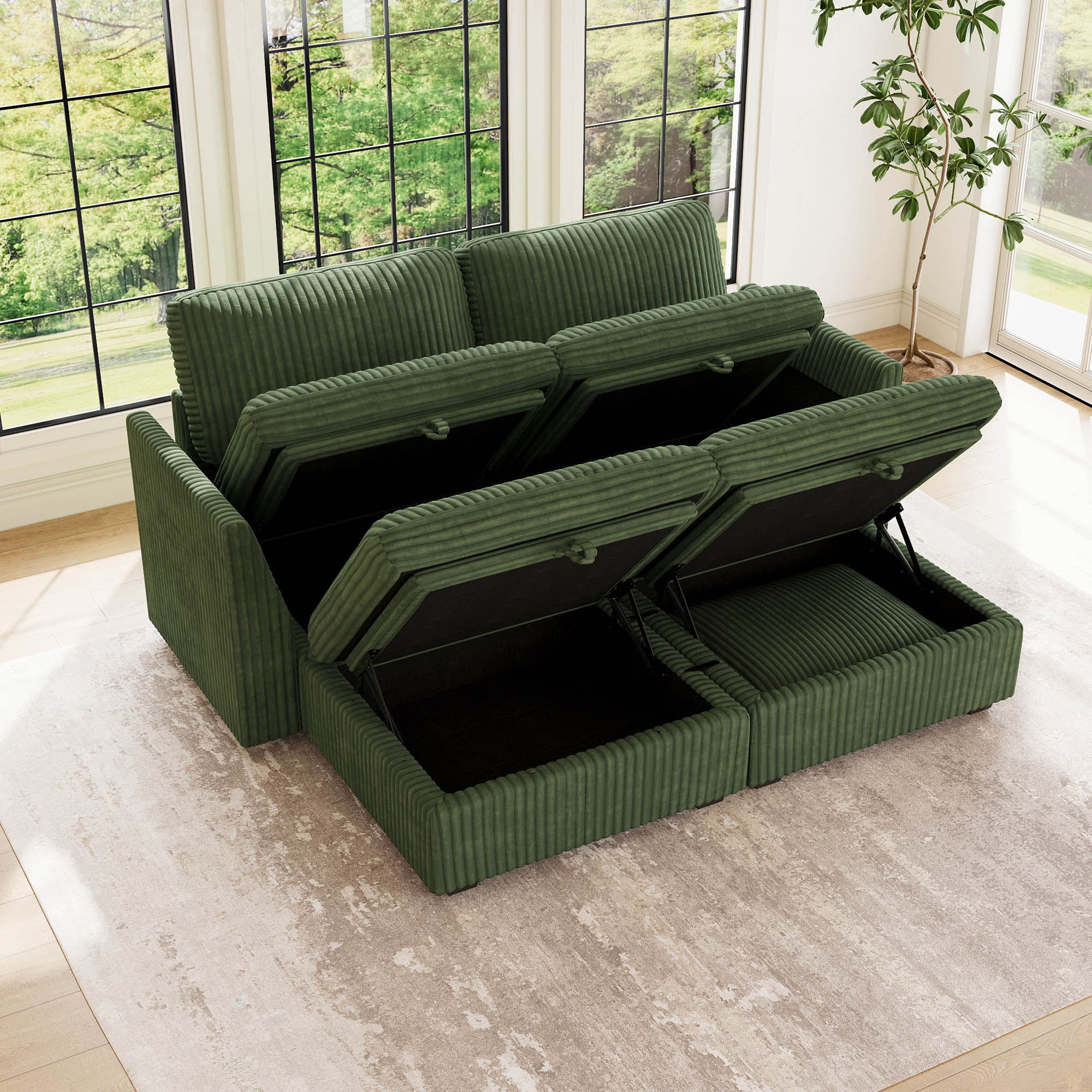 Belffin 4 Seats + 4 Sides Oversized Modular Sleeper Wide-Ribbed Corduroy Sofa with Large Storage Seat