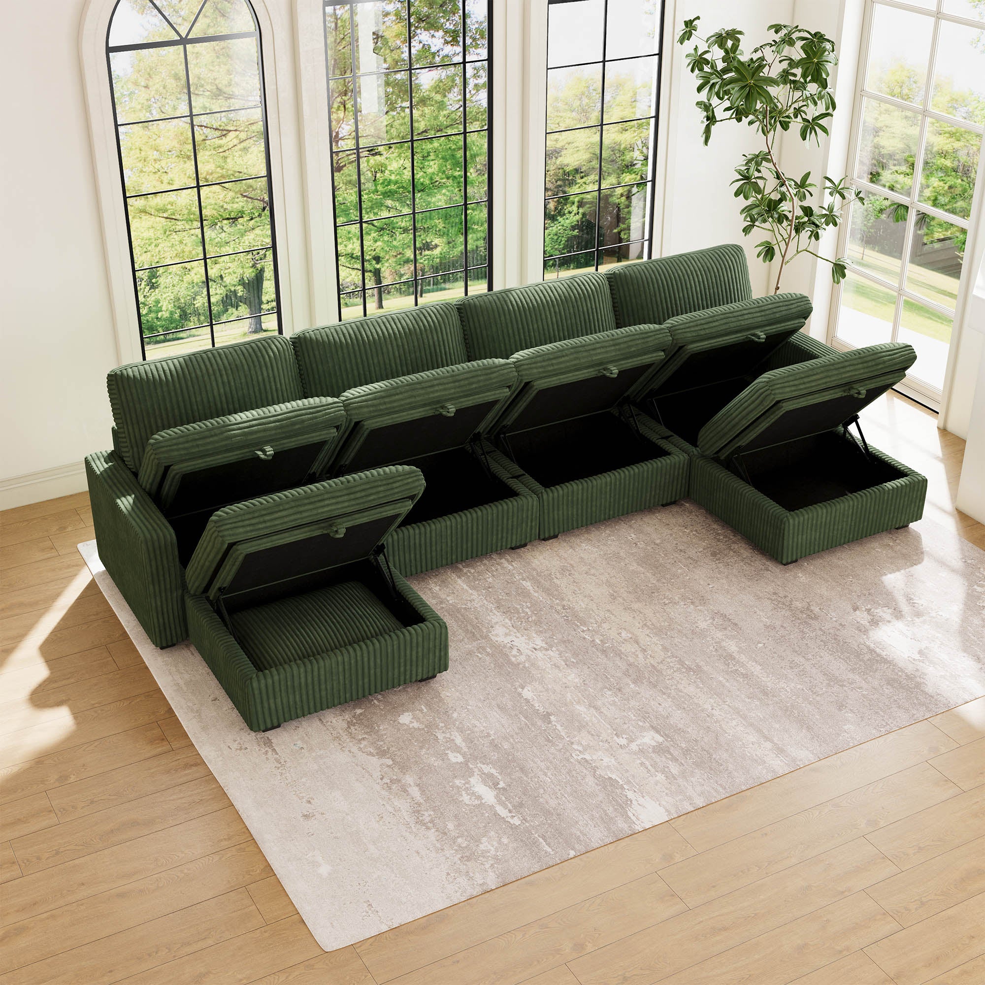 Belffin 6 Seats + 6 Sides Oversized Modular Wide-Ribbed Corduroy Sofa with Large Storage Seat