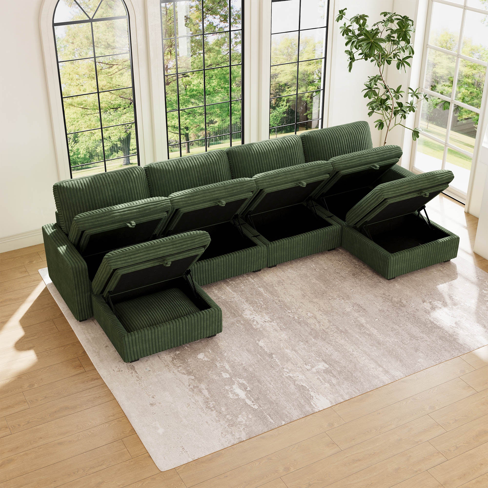 Thara 6 Seats + 6 Sides Oversized Modular Wide-Ribbed Corduroy Sofa with Large Storage Seat