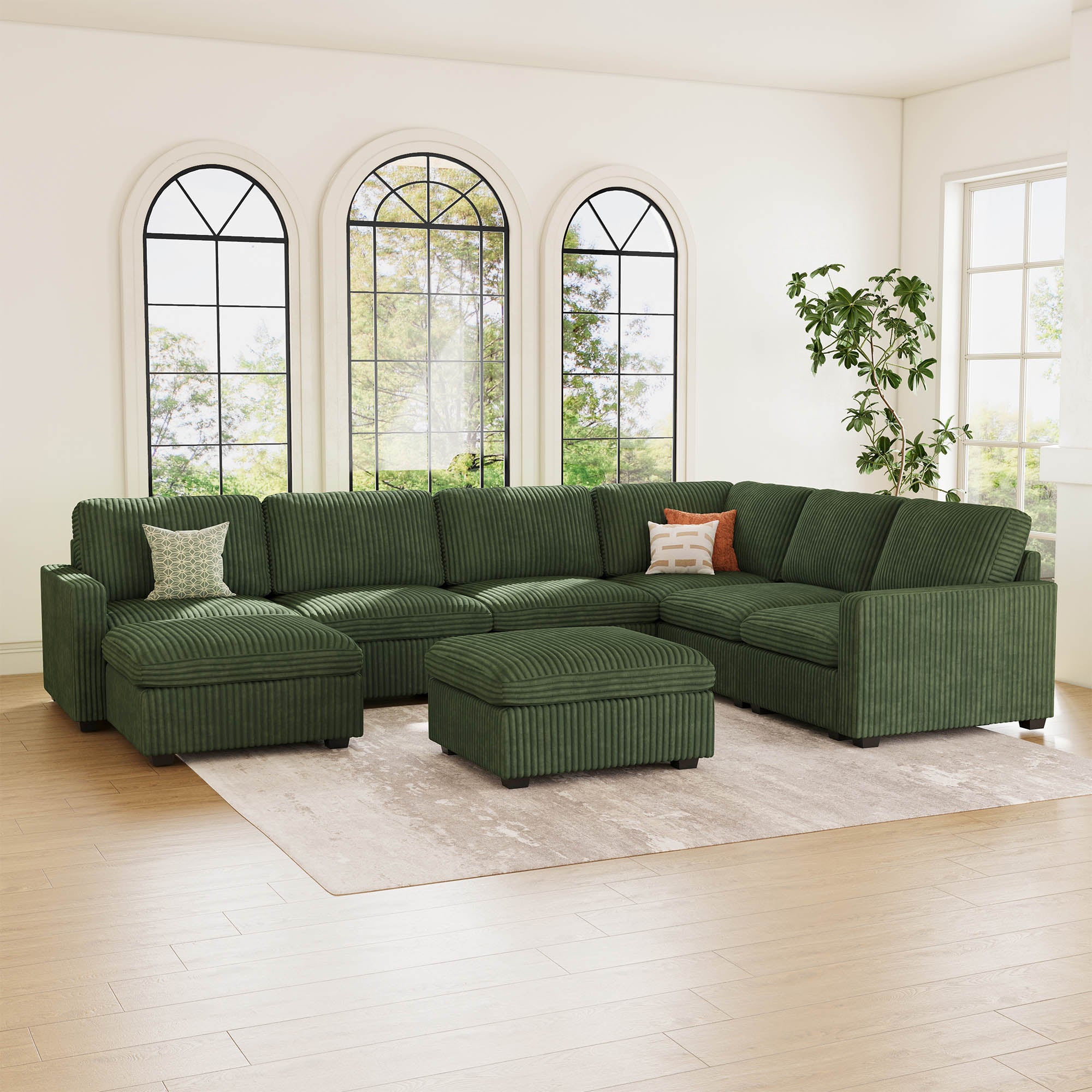 Belffin 7 Seats + 9 Sides Oversized Modular Wide-Ribbed Corduroy Sofa with Large Storage Ottoman