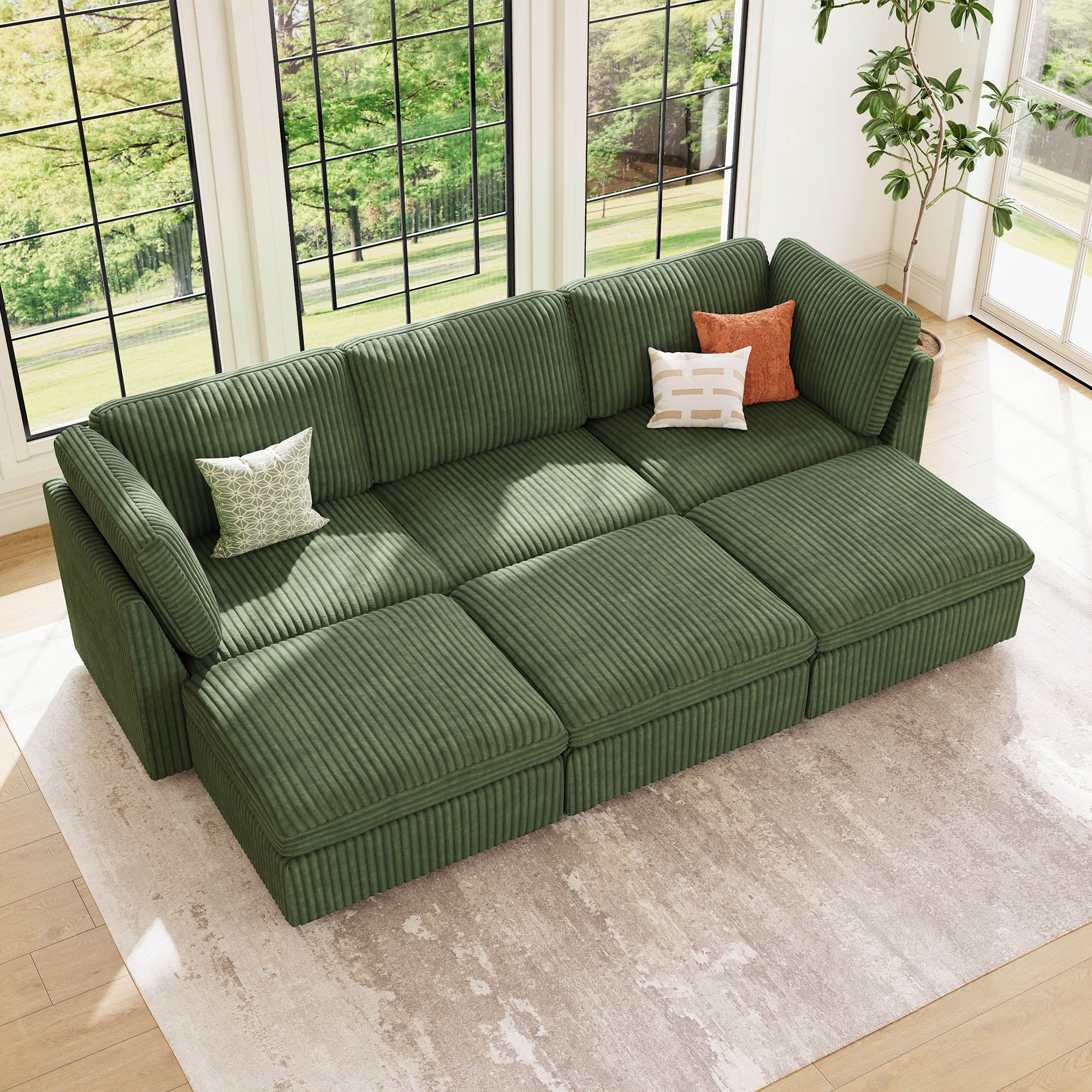 Belffin 6 Seats + 5 Sides Oversized Modular Wide-Ribbed Corduroy Sleeper Sofa with Large Storage Seat