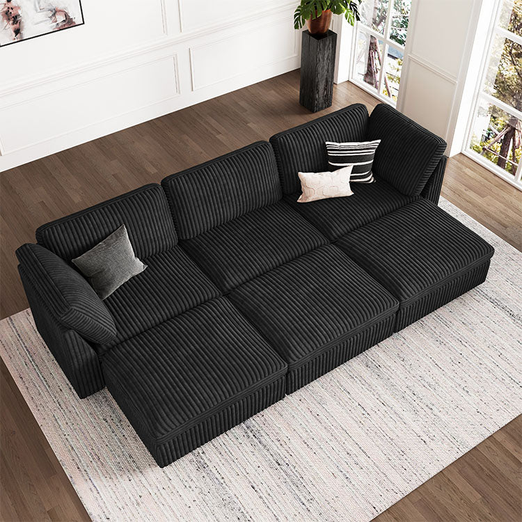 Belffin 6 Seats + 5 Sides Oversized Modular Wide-Ribbed Corduroy Sleeper Sofa with Large Storage Seat