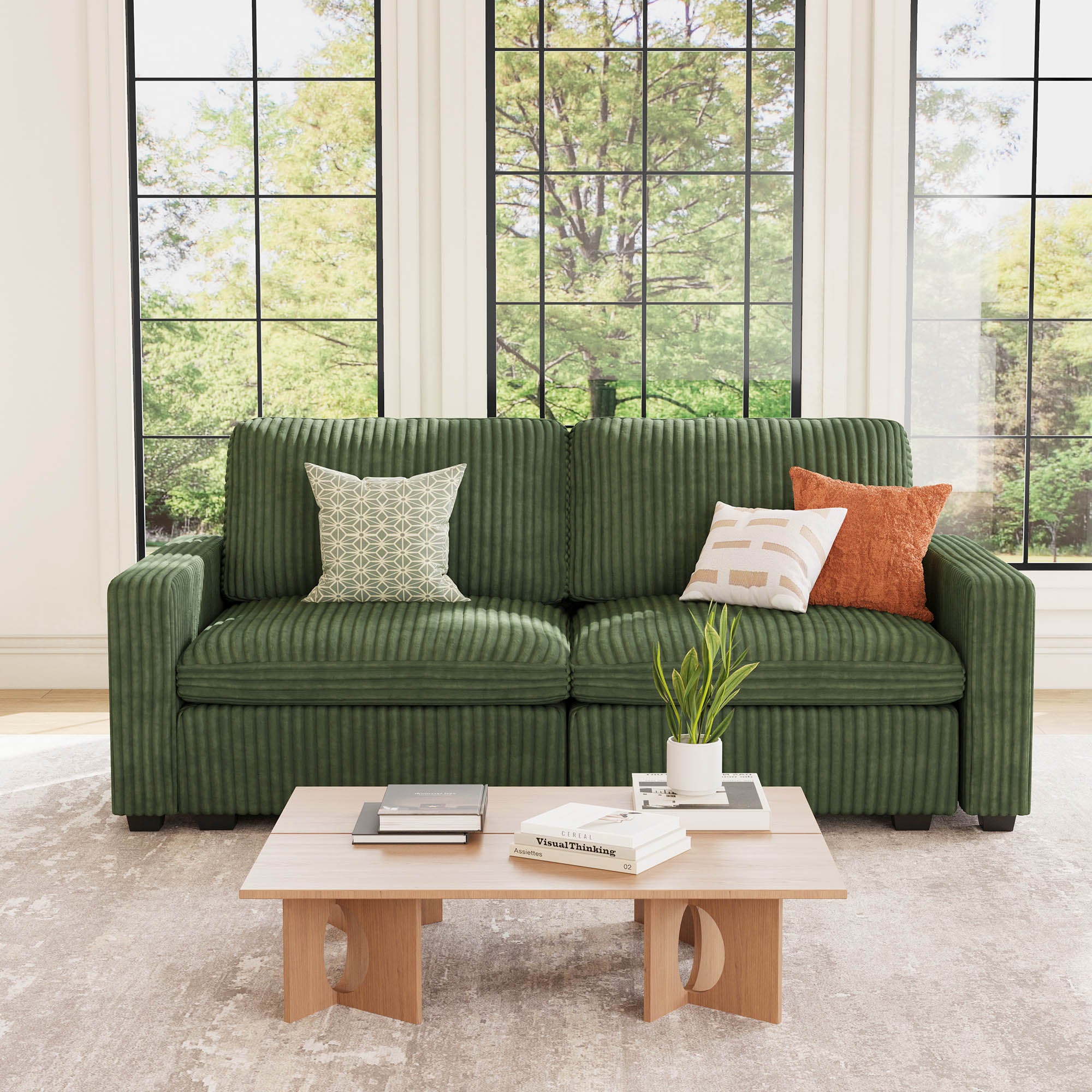 Belffin 2 Seats + 4 Sides Oversized Modular Wide-Ribbed Corduroy Loveseat Sofa with Large Storage Seat