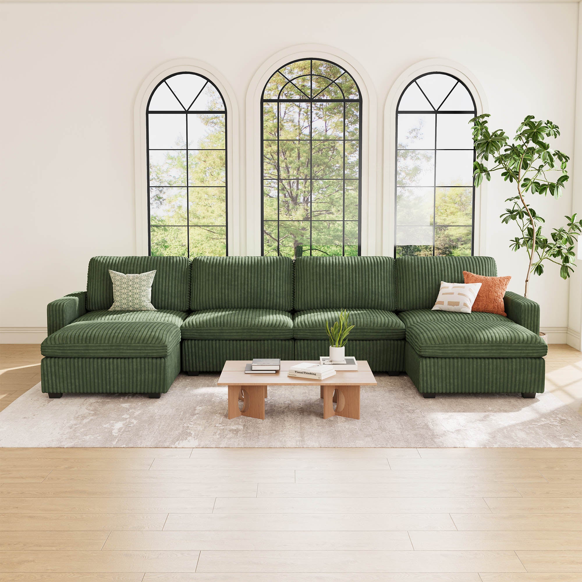 Belffin 6 Seats + 6 Sides Oversized Modular Wide-Ribbed Corduroy Sofa with Large Storage Seat