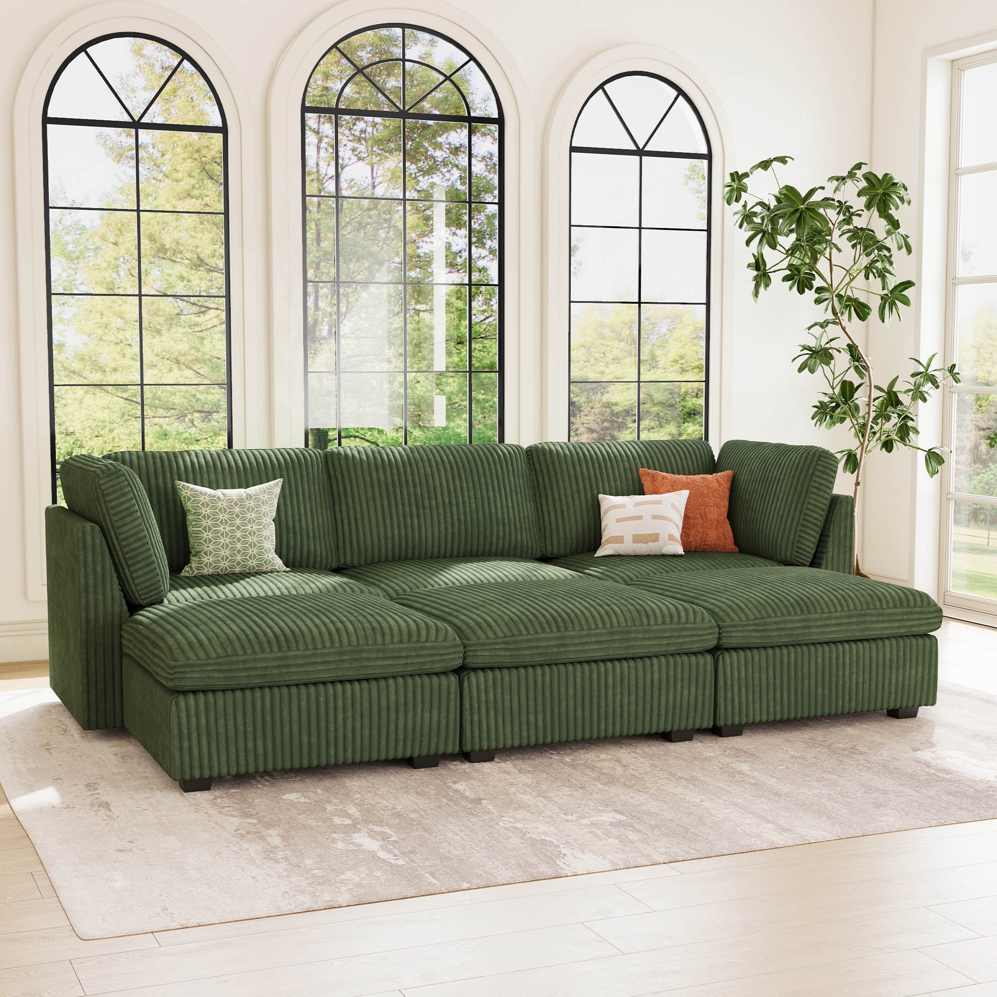 Belffin 6 Seats + 5 Sides Oversized Modular Wide-Ribbed Corduroy Sleeper Sofa with Large Storage Seat