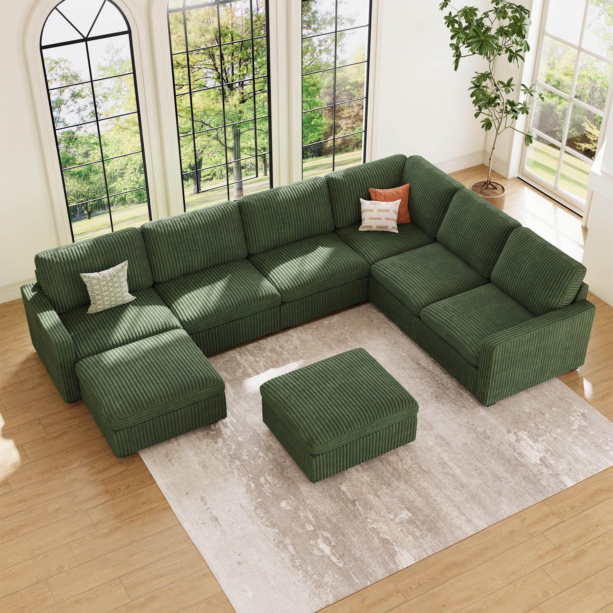 Belffin 7 Seats + 9 Sides Oversized Modular Wide-Ribbed Corduroy Sofa with Large Storage Ottoman